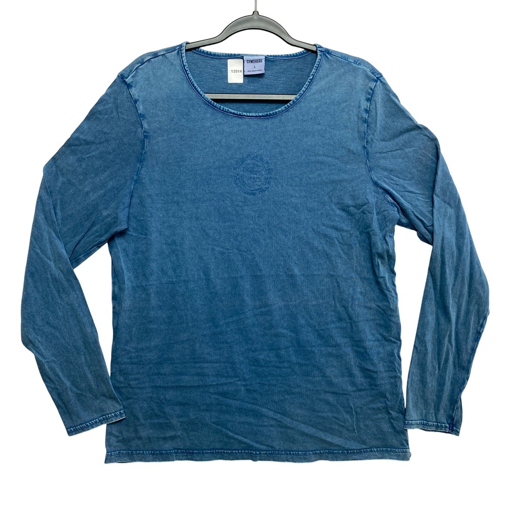 Gymshark Top Womens L Blue Acid Wash B3A9L Long Sleeve Embroidered Logo